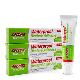 Secure Secure Sensitive Denture Adhesive ?C 12-Hour Max Hold ?C Waterproof Seal ?C Zinc Free ?C Food Grade Ingredients ?C fsa hsa Approved ?C 1.4 oz (3 Pack)