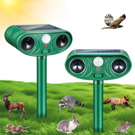 2026 Upgraded Solar Animal Repellent Ultrasonic Outdoor, 2 Pack IP65 Waterproof Deer Repellent & Cat Deterrent with Motion Sensor, Effective Squirrel Racoon Rabbit Skunk Repeller for Yard Garden