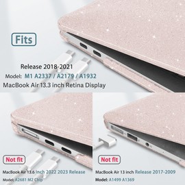 May Chen Compatible with MacBook Air 13 inch Case 2021 2020 2019 2018 Release Models: M1 A2337 A2179 A1932, Plastic Hard Shell Case for Mac Air 13 inch with Retina Fits Touch ID, Sakura Pink Glitter