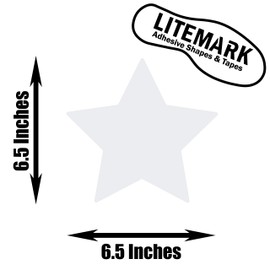 LiteMark Removable Matte Finish White 6.5 Inch Star Decal Stickers for Floors, Ceilings, Walls, Laptops, and Smooth Surfaces, (Pack of 8 Stars)