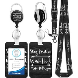 OffiEase Lanyard with Card Holder for Neck ID Badge Lanyards Retractable Clip for Teacher Women Cute Key Card Holder Reel Black