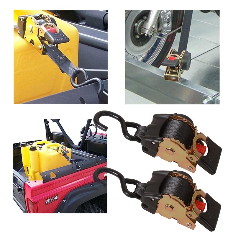MOTO4U 2PCS Bolt on Retractable Ratchet Straps Heavy Duty Transom