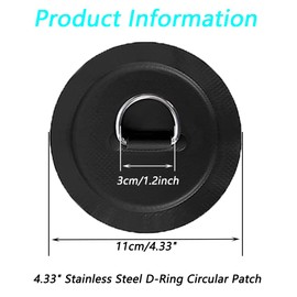 TONLOOEEL 6 Pack 4.33" Stainless Steel D-Ring Circular Patch for PVC Inflatable Boat Kayak SUP Canoe Deck Surfboard Accessories,NO Glue Include.-Black