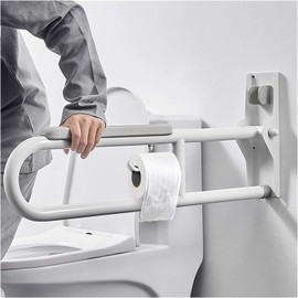 Safety Grab Bar Toilet Handrail, Foldable Non Skid with Support Cushion, Bathroom Balance Bar Fixtures for Elderly/White/70X32X10Cm (White 70X32X10Cm)