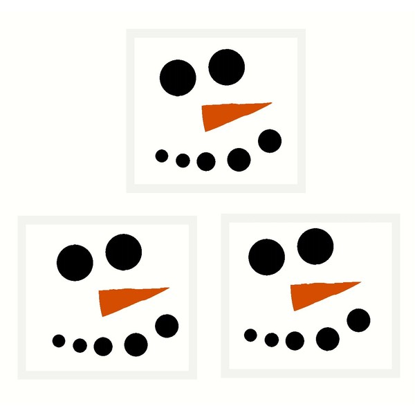 Wall Decor Plus More WDPM3297 Snowman Face with Carrot Nose Winter Wall Decal Art for Seasonal Decor, 3-Inch, Black/Orange Nose, Set of 3
