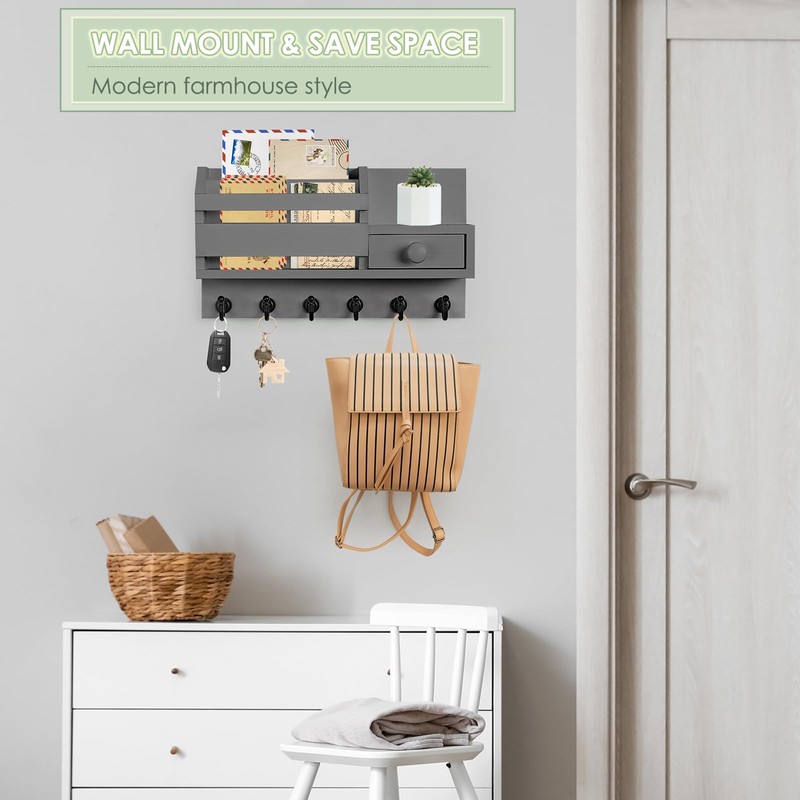 VIS'V Key Holder Wall Mount, Wooden Mail and Key Organizer