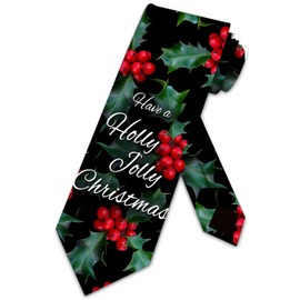 Three Rooker Holiday Christmas Ties Mens Holly Necktie Christmas Tie for Men Festive Neckties