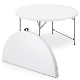 Athena Collection 4.5ft Folding Table, Indoor Outdoor Foldable Round Card Table Portable Plastic Craft Table with Lock & Handle, Collapsible Dining Table Desk for Commercial Party Camping, White