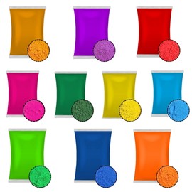 Holi Gul Powder, Water Soluble, Natural Festival Photo Shoot, Rangoli Colours, Rainbow Powder, Colourful Set, Animals, Baby Shower, Wedding, Summer Camps (Mix 10 Bag)