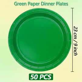 PTECDROTS 50 PCS Green Paper Plates - 9” Dark Green Disposable Plates Round Dinner Plates for Daily Use Holiday Picnic Celebrations Birthday Christmas Party Supplies