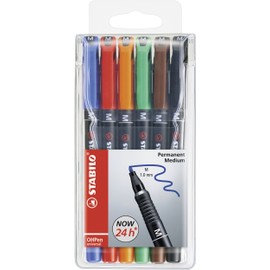 OHP Pen - STABILO OHP Pen Permanent - Medium - Wallet of 6 - Assorted Colours
