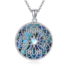 HKPATOP Flower of Life Moonstone Necklace 925 Sterling Silver Abalone Shell Flower of Life Pendant Jewelry for Women Men