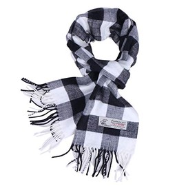 TZ Promise Men Women Buffalo Plaid Check Soft Warm Winter Cashmere Feel Scarf (Buffalo Check White/Black)