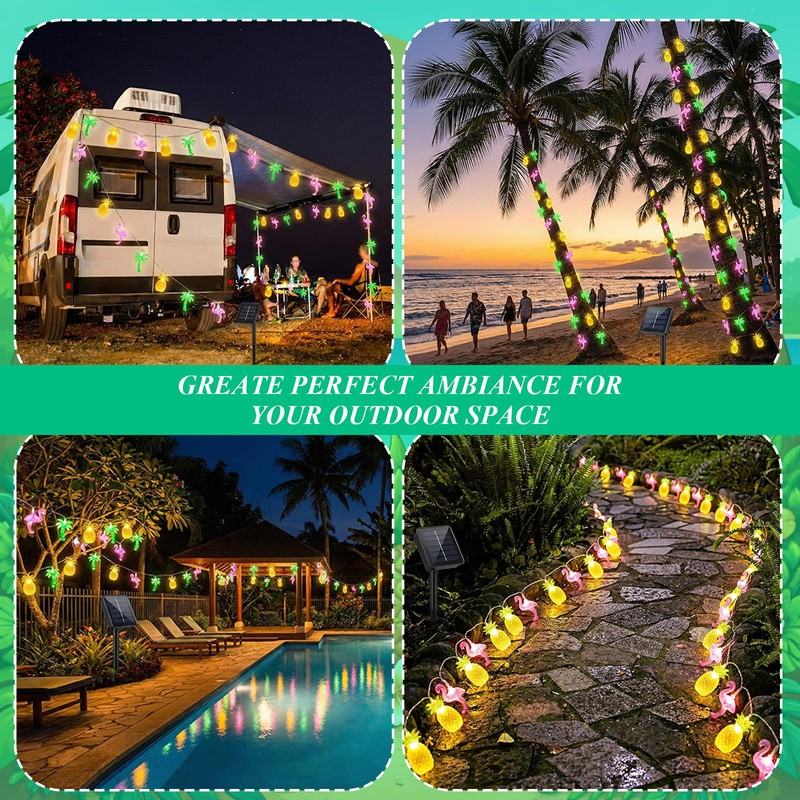 Huquary 50 LED 25ft Tropical Beach Hawaiian Solar String Lights