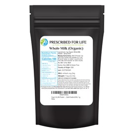 Prescribed For Life Organic Dry Milk Powder, USDA Grade A Whole Milk rBST & rBGH Free, Non GMO, Kosher, Shelf Stable Whole Milk Powder (1kg / 2.2lb)