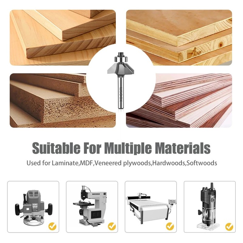 WSOOX 45 Degree Chamfer Router Bit set with 1/4 Inch