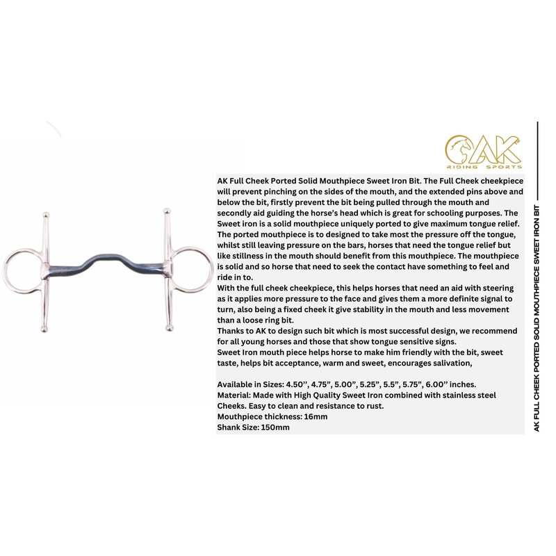 AK Blue Silver Full Cheek Ported Solid Mouthpiece Sweet Iron