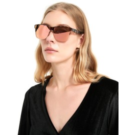 JFXQDR Polarized Sunglasses for Women and Men, Trendy Oversized Square One Piece Lens Sun Glasses UV Blocking RFS8208 (Pink Tortoise Frame Mirrored Pink Lens)