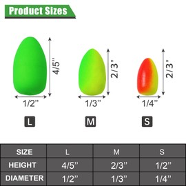 MAFIMOEA 80/60/45 PCS Bullet Fishing Foam Floats Snell Float Surf Pompano Rigs Float for Spinner Rig Making Fly Fishing Strike Indicators for Trout Catfish Walleye (Yellow, S/80PCS)