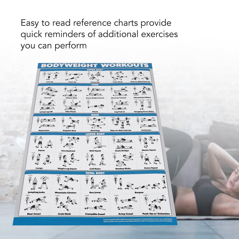 60x90cm Workout Charts Clear Rugged Easy Reading Bodyweight Exercises Poster