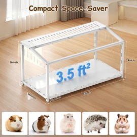 BORISI Hamster Cage Metal - Chewproof Large Hamster Cage, Hamster Habitat with Panoramic View and Ventilated Top, Dwarf Syrian Hamster Tank for Guinea Pig, Gerbil (32”L x 16”W x 16”H, White)