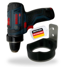 Stainless steel wall mount suitable for Bosch GSR12V-15 and many other models, robust and stable, perfect fit, made in Germany, safe and space-saving storage solution