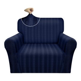 Granbest Luxurious Velvet Plush Chair Cover 1 Seater Super Stretch Couch Cover Ski-friendly Sofa Slipcover for Pets and Kids (1 Seater, Blue)