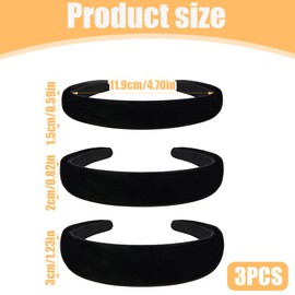 XPEX Velvet Headbands for Women, Black Headbands for Girls, Wide Medium and Thin Headbands, Fashion Hair Accessories for Women and Girls, 3 Pack
