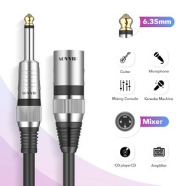 Sovvid 6FT XLR Male to 1/4 Cable 6.35mm Microphone Cord TS Mono 3 Pin Male to Quarter inch TS Male Unbalanced Interconnect Wire Mic Cord
