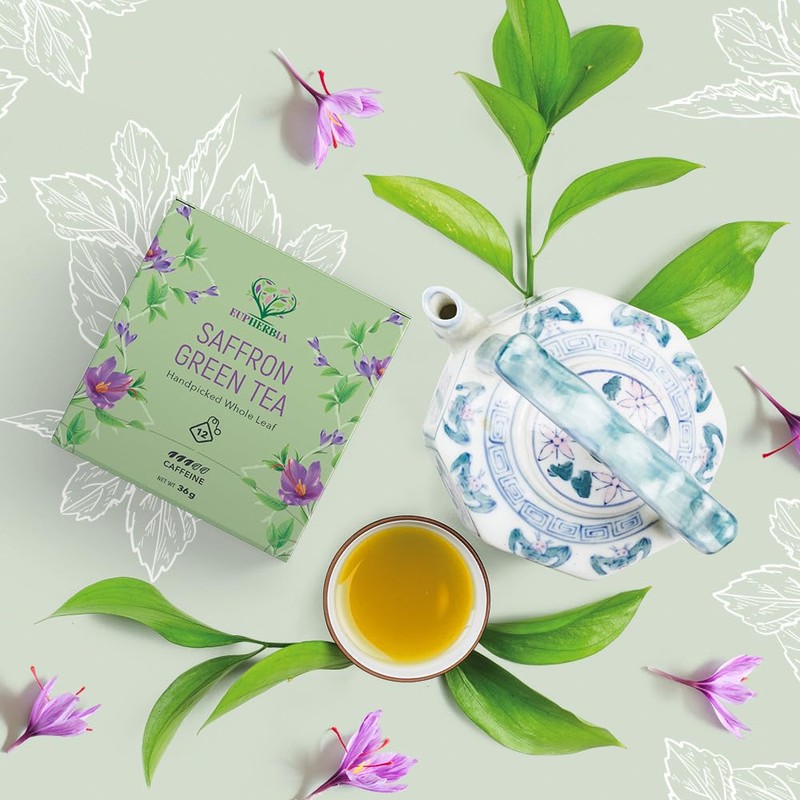 Eupherbia Saffron Green Tea, Handpicked, Highland Grown Whole Leaf Tea,