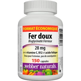 Webber Naturals Webber Naturals Gentle Iron Supplement with Vitamin C, B12 and Folic Acid, 28 mg, 150 Capsules, Stomach-Friendly, Non-Constipating, Helps Prevent Iron Deficiency Anemia