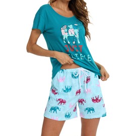 ENJOYNIGHT Womens Pajama Shorts Set Summer Sleepwear Cotton Pjs Short Sleeve Lounge Wear with Pockets(Medium, Just Believe)