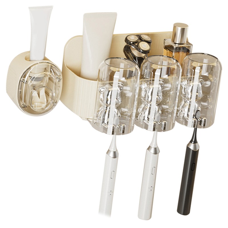 Cute Bear Toothbrush Shelf with Automatic Toothpaste Squeezer Plastic Punch