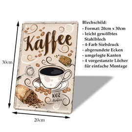 helges-shop Coffee Tin Sign - Retro Decorative Coffee Espresso Sign - Metal Sign for Decorating Kitchen Coffee Shop American Cafe Diner Bistro - Instructions Recipe Preparation - 20 x 30 cm