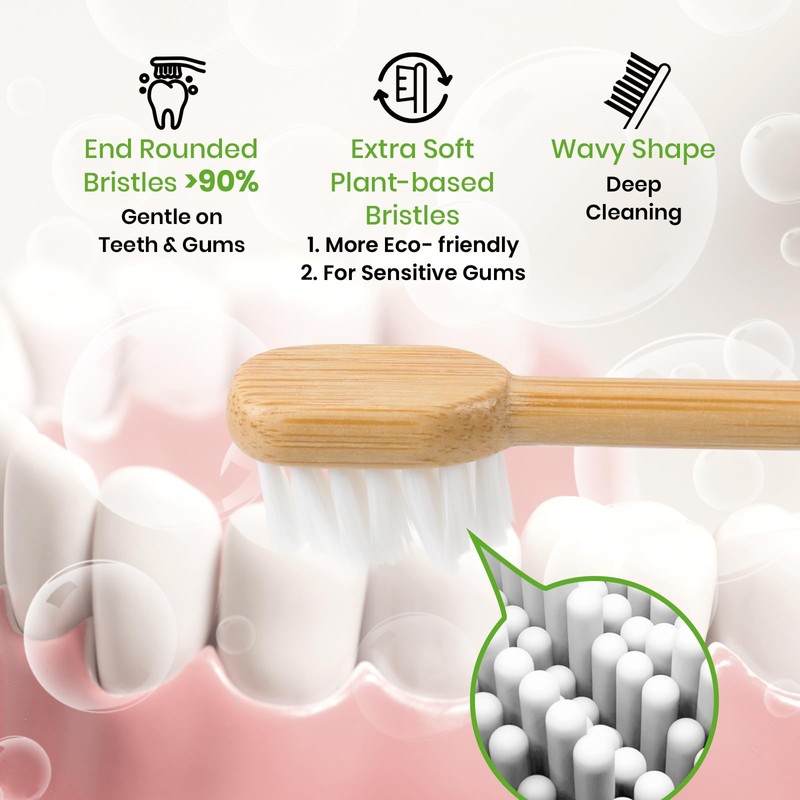 PONPACE Bamboo Toothbrush Heads Compatible with Laifen, Extra Soft Castor-Oil