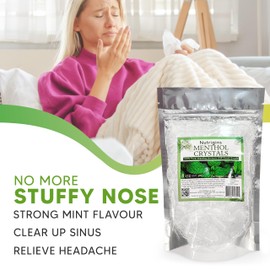 Nutrigins Menthol Crystal 8 Oz - Pure Organic 100% Natural - Menthol Crystals from Mint Mentha Arvensis - Comes in Resealable Standup Bag for Long-Lasting Freshness