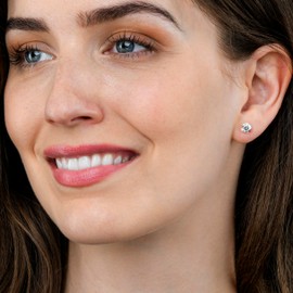 Namana Dainty Gold Stud Earrings for Women and Teen Girls, Classic Solitaire Stud Earrings for Women, Simple Round Gold Earrings for Women with 6 mm White Cubic Zirconia Stones