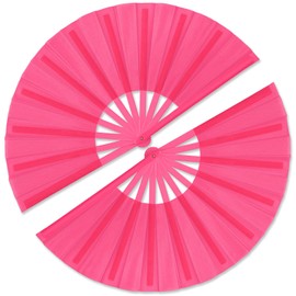 Leinuosen 2 Pcs Large Chinese Folding Fans for Line Dancing, 13 Inch Foldable Hand Fans for Rave Popping Clacking Boots on The Ground Fan, Summer Wedding Dancing Party Favors Decorations (Rose Red)