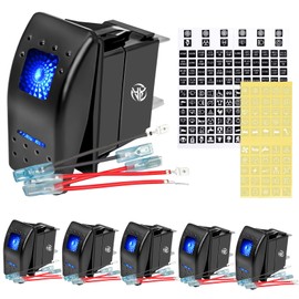 Rocker Switch Panel 6 Pack Toggle Switch Panel with Night Glow DIY Stickers On Off 5 Pin 12v/24v Waterproof Switch Panel for Cars Trucks Rvs Boat Auto Motorcycles Outdoor Night Glowblue Backlit