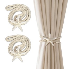 2 Pcs Natural Starfish Curtain Tiebacks, Handmade Woven Rope Curtain Curtain Ties Blinds Accessories for Outdoor, Home, Office,Hotel, Living Room Curtain Decoration (Big Starfish)