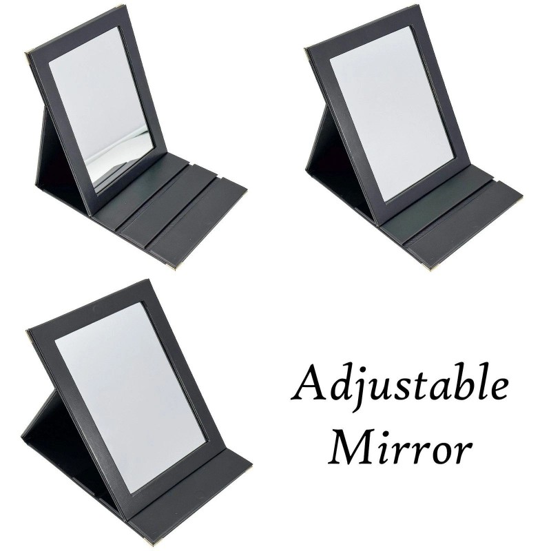 No Midnight Black Faux-Leather Adjustable Folding Mirror – 9.5” High