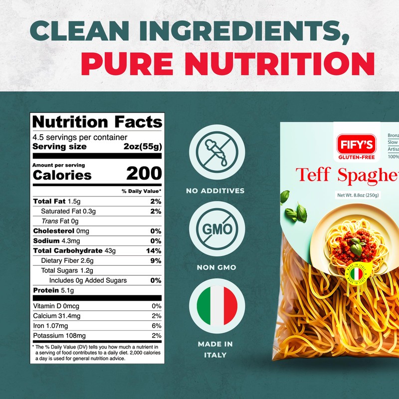 FIFY'S GLUTEN-FREE Teff Spaghetti Pasta – All Natural, Nutrient-Rich Gluten
