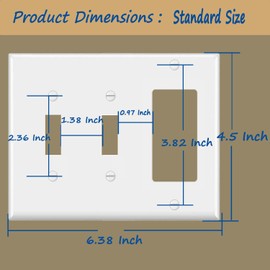 Combination Double Toggle Rocker Light Switch/Single Decorator Outlet Wall Plate,Smooth Face, White,3-Gang Standard Size 4.50" x 6.38",Unbreakable Polycarbonate Thermoplastic,UL Listed,2-Pack
