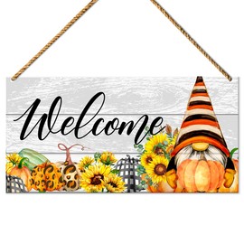 Fall Welcome Wood Sign Decor, Fall Leopard Pumpkins Wall Decor for Home Porch Farmhouse Living Room Autumn Front Door Decorations Sunflower Gnome Thanksgiving Harvest Hanging Sign Decor