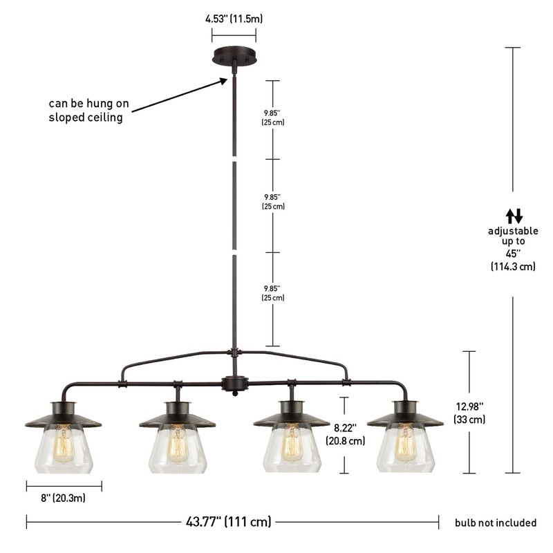 GLOBE Electric 65382 4-Light Pendant, Oil Rubbed Bronze, Clear Glass