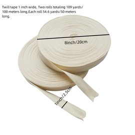 2 Pack 109 Yards Cotton Twill Tape Ribbon 1 Inch,Bias Tape Maker Set,Cotton Webbing Tape Herringbone Tape USE for Gift Wrapping,Floral Decoration,Sewing DIY Craft (Cream Color)