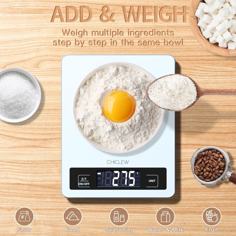 CHICLEW Digital Kitchen Scales Glass, 5 kg Digital Kitchen Scale,