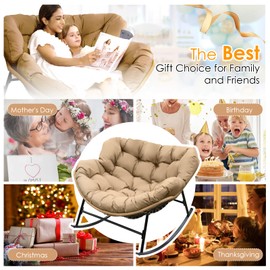 RADIATA Rocking Egg Chair with Thicken Cushion, Indoor Outdoor Oversized Rocker Lounge Chair, Water Resistant Cushion Cover, Metal Frame 450 lbs Weight Capacity, for Patio, Porch, Garden, Bedroom