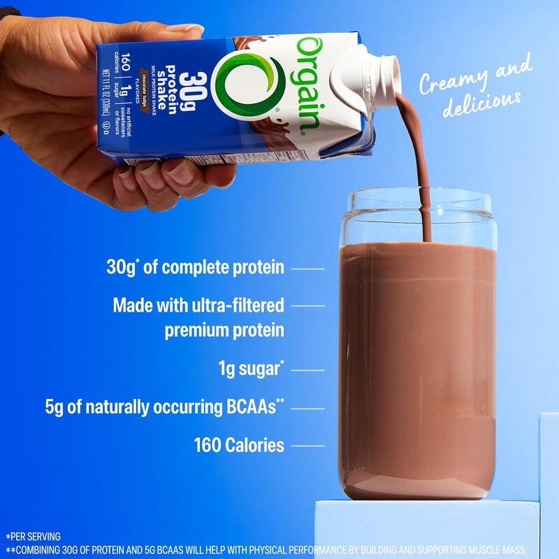 Orgain 30g High Protein Shake, Dairy Isolate Milk Protein, Chocolate