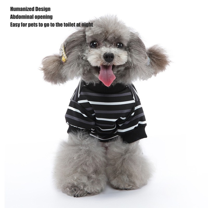 Dog Pajamas Warm 4 Legged High Collar Soft Stretchy Striped